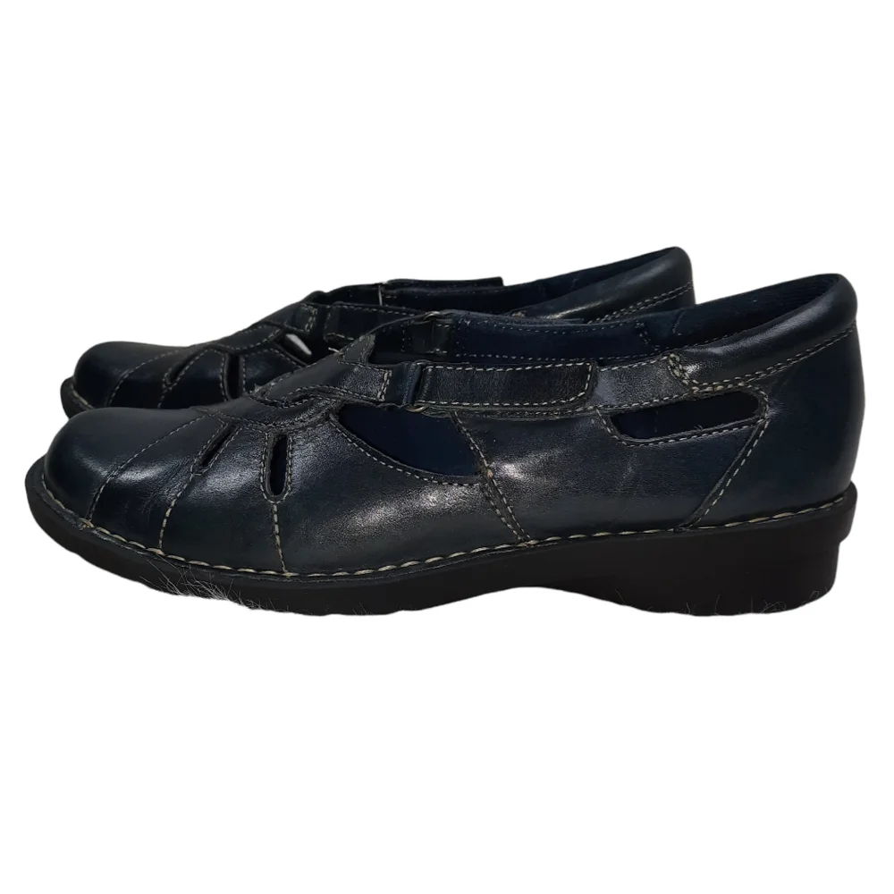 Clarks Bendables Blue Leather Nikki Regatta Shoe SZ 7.5M